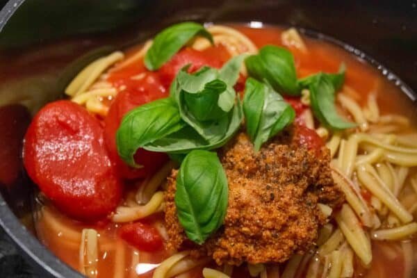 Pasta and vegetables in a pot