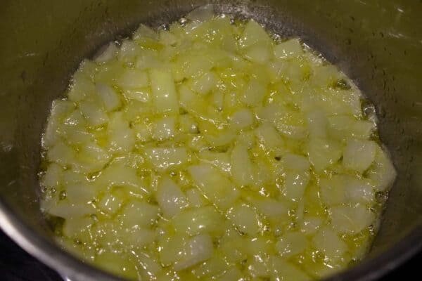 Sauteed onion in a pot