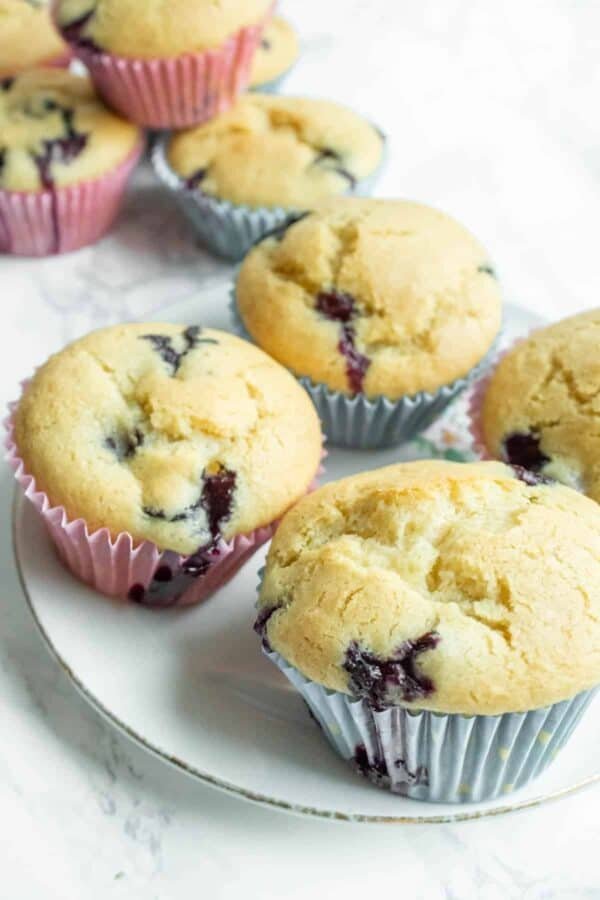 Blueberry muffins on a plate